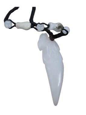 Natural White Hetian Jade Pendant - Hand-Carved Nephrite Leaf Amulet